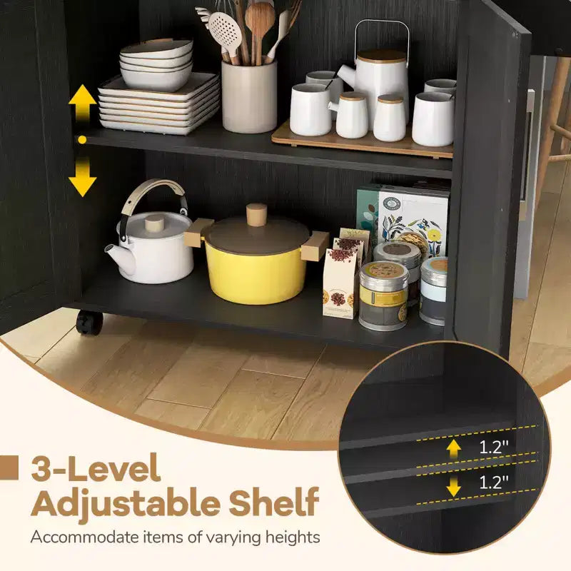Rolling Kitchen Island Cart Storage Cabinet w/ Towel & Spice Rack White\Black\Cherry\Gray
