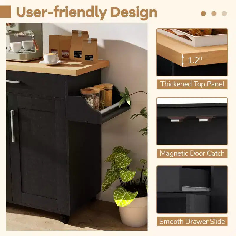 Rolling Kitchen Island Cart Storage Cabinet w/ Towel & Spice Rack White\Black\Cherry\Gray