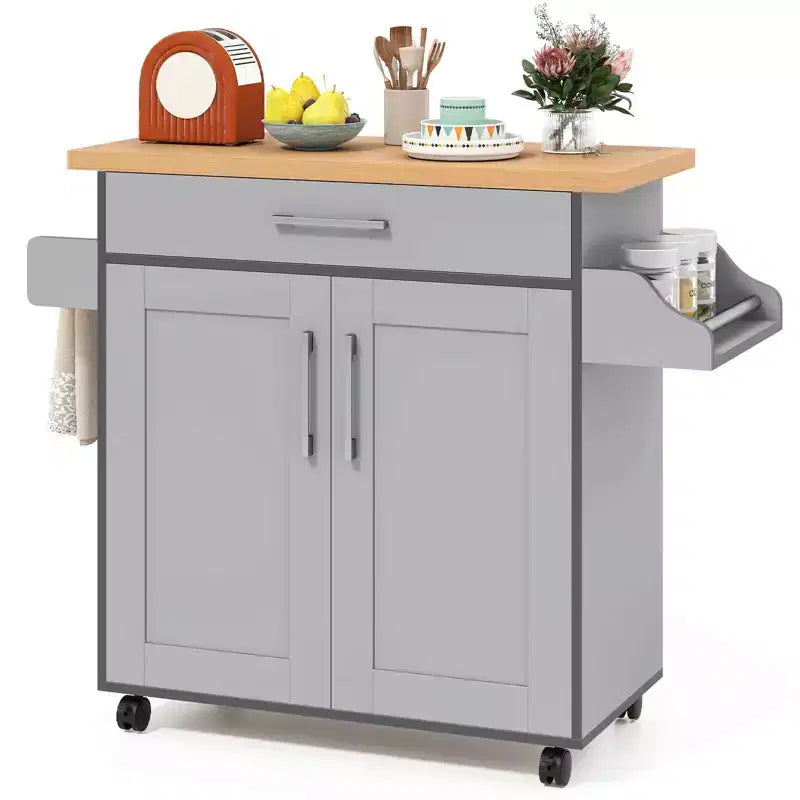 Rolling Kitchen Island Cart Storage Cabinet w/ Towel & Spice Rack White\Black\Cherry\Gray