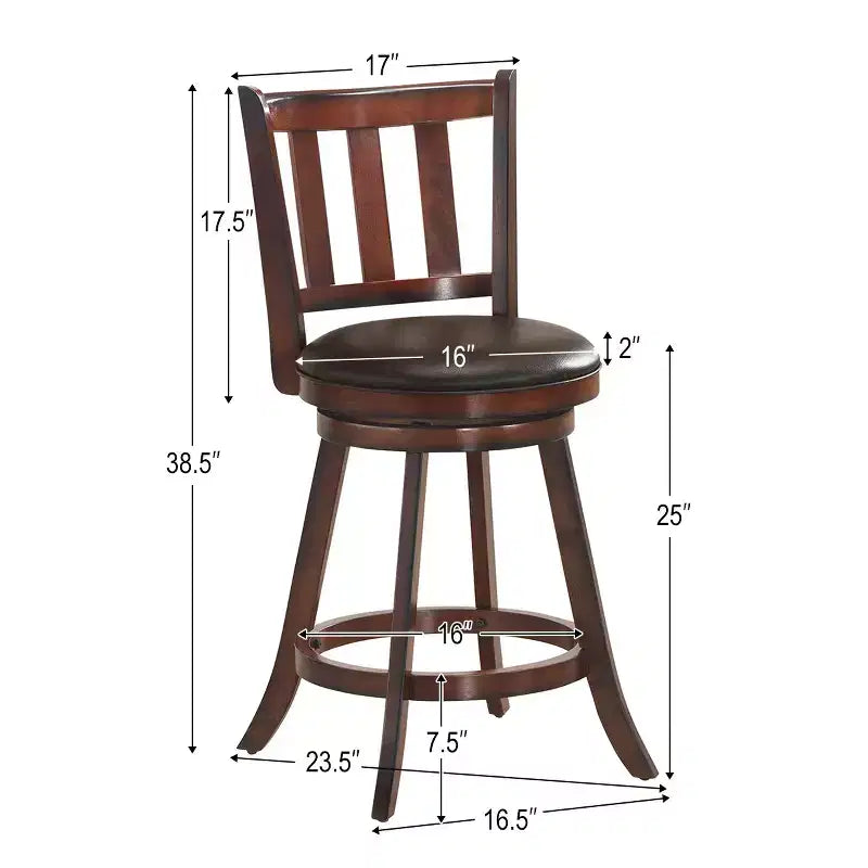Set of 2 25'' Swivel Bar stool Leather Padded Dining Kitchen Pub Bistro Chair High Back