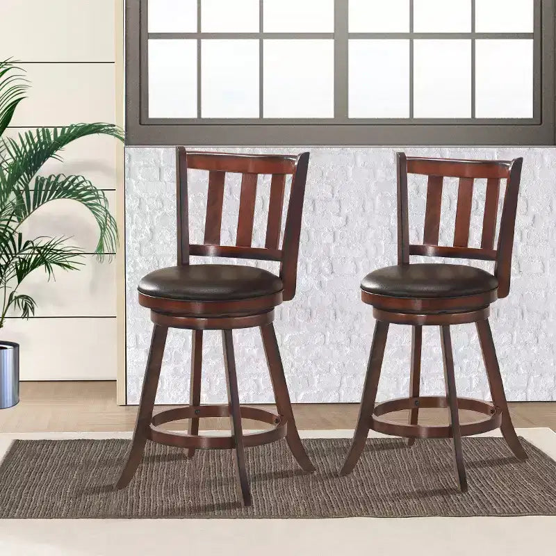 Set of 2 25'' Swivel Bar stool Leather Padded Dining Kitchen Pub Bistro Chair High Back