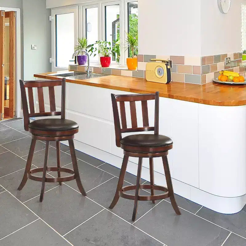 Set of 2 25'' Swivel Bar stool Leather Padded Dining Kitchen Pub Bistro Chair High Back