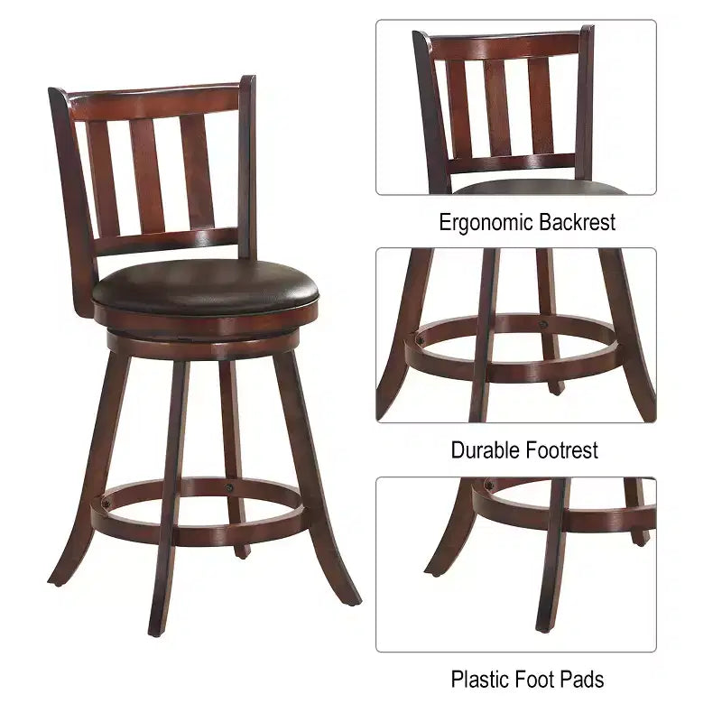 Set of 2 25'' Swivel Bar stool Leather Padded Dining Kitchen Pub Bistro Chair High Back