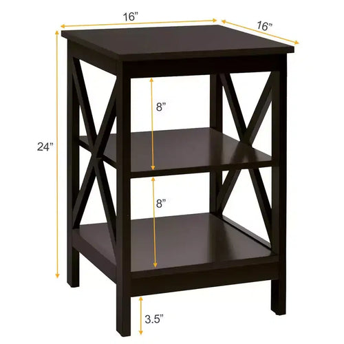 2 PCS 3-Tier Nightstand End Table X Design Storage Display Shelf Living Room