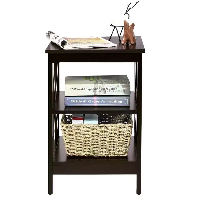 2 PCS 3-Tier Nightstand End Table X Design Storage Display Shelf Living Room