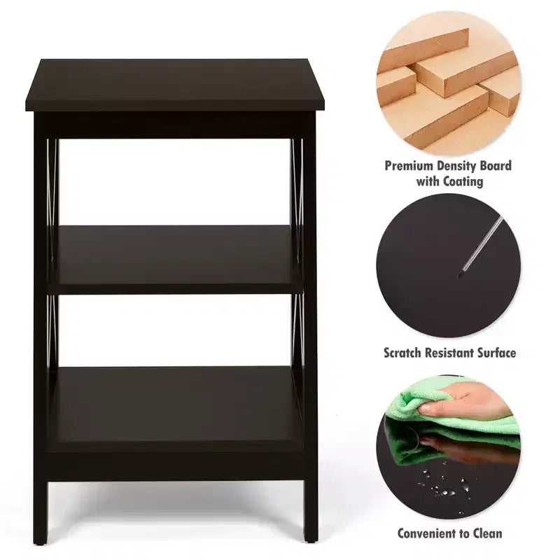 2 PCS 3-Tier Nightstand End Table X Design Storage Display Shelf Living Room