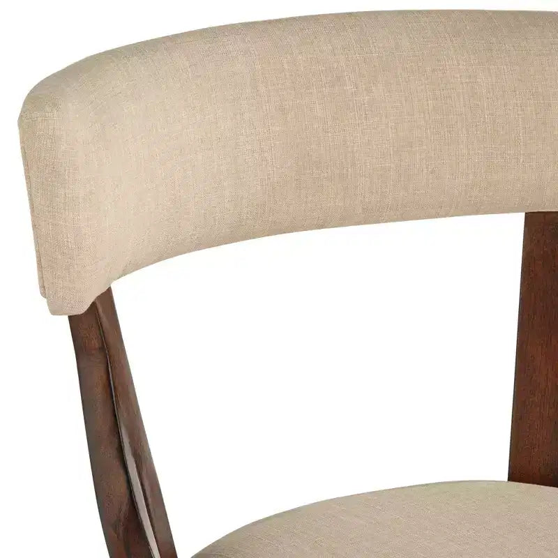 Walnut Wood Bar Stool Brown 24 High Farmhouse Rustic Beige Linen Cushion with Backrest Footrest for Kitchen Counter Island Home