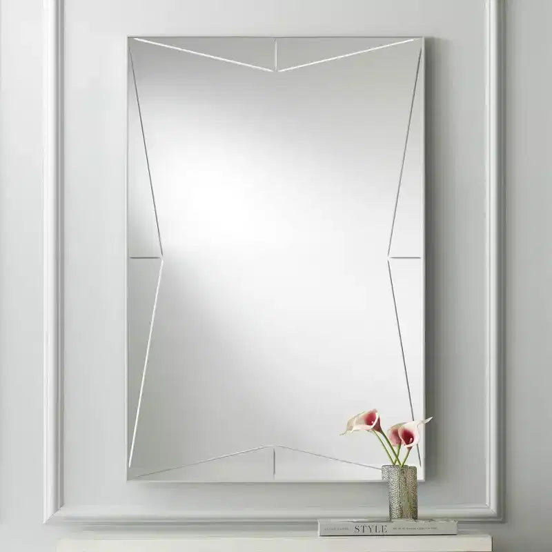 Rectangular Vanity Decorative Wall Mirror Modern Silver Wood Metal Frame 26 Wide Bathroom Bedroom Home