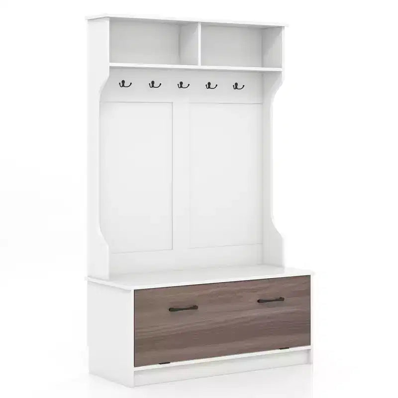 63 Inches Hall Tree with Coat Rack and Storage Bench Multifunctional Coat Rack Black/White